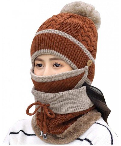 Womens Men Knitted Scarf Hat Sets Thermal Thick Ski Cycling Hat Windproof Neck Warmer Earmuffs Set Coffee $9.44 Skullies & Be...