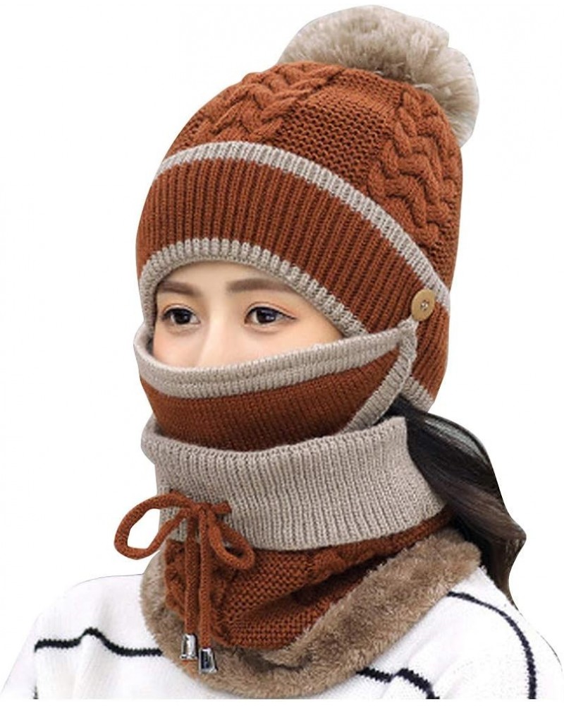 Womens Men Knitted Scarf Hat Sets Thermal Thick Ski Cycling Hat Windproof Neck Warmer Earmuffs Set Coffee $9.44 Skullies & Be...