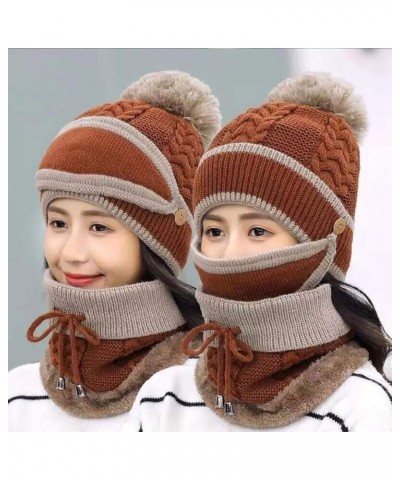 Womens Men Knitted Scarf Hat Sets Thermal Thick Ski Cycling Hat Windproof Neck Warmer Earmuffs Set Coffee $9.44 Skullies & Be...