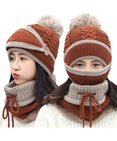 Womens Men Knitted Scarf Hat Sets Thermal Thick Ski Cycling Hat Windproof Neck Warmer Earmuffs Set Coffee $9.44 Skullies & Be...