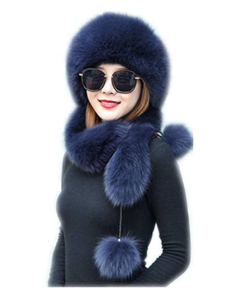 Women Winter Real Fur Cap Fox Fur Genuine Leather Hats Scarf Ear Protector Multicolor Grey Blue $38.64 Visors