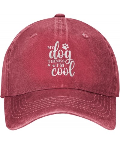 My Dog Thinks I'm Cool Baseball Cap Adjustable Classic Vintage Baseball Cap for Men Women Black Red $12.03 Cowboy Hats