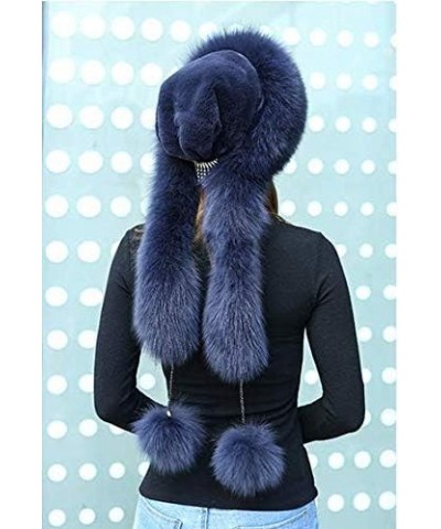 Women Winter Real Fur Cap Fox Fur Genuine Leather Hats Scarf Ear Protector Multicolor Grey Blue $38.64 Visors