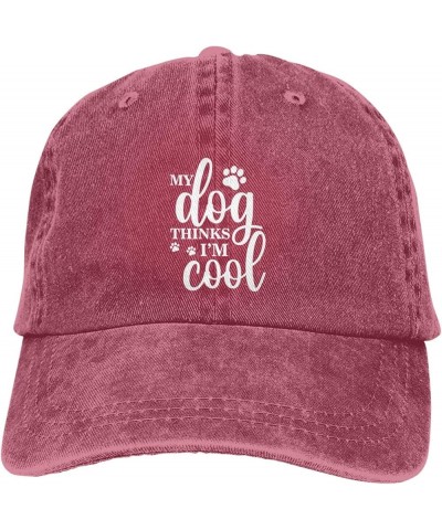 My Dog Thinks I'm Cool Baseball Cap Adjustable Classic Vintage Baseball Cap for Men Women Black Red $12.03 Cowboy Hats