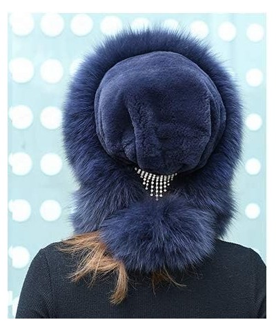 Women Winter Real Fur Cap Fox Fur Genuine Leather Hats Scarf Ear Protector Multicolor Grey Blue $38.64 Visors