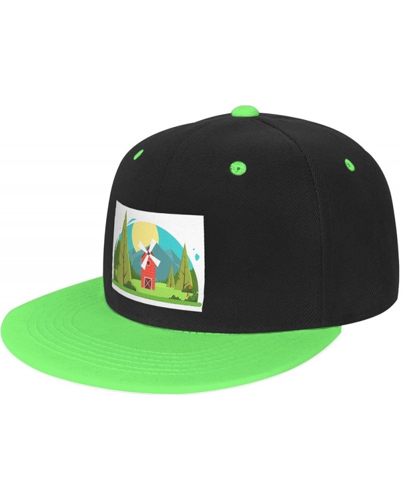 Cartoon Windmill Landscape Map Baseball Cap for Men Women Snapback Hat Adjustable Flat Bill Hats Green $14.09 Baseball Caps