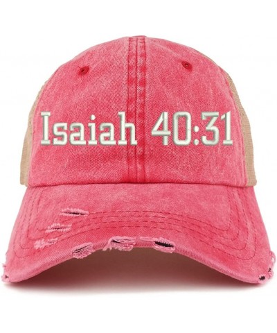 Isaiah 40:31 Frayed Bill Trucker Mesh Back Cap Red $14.74 Baseball Caps