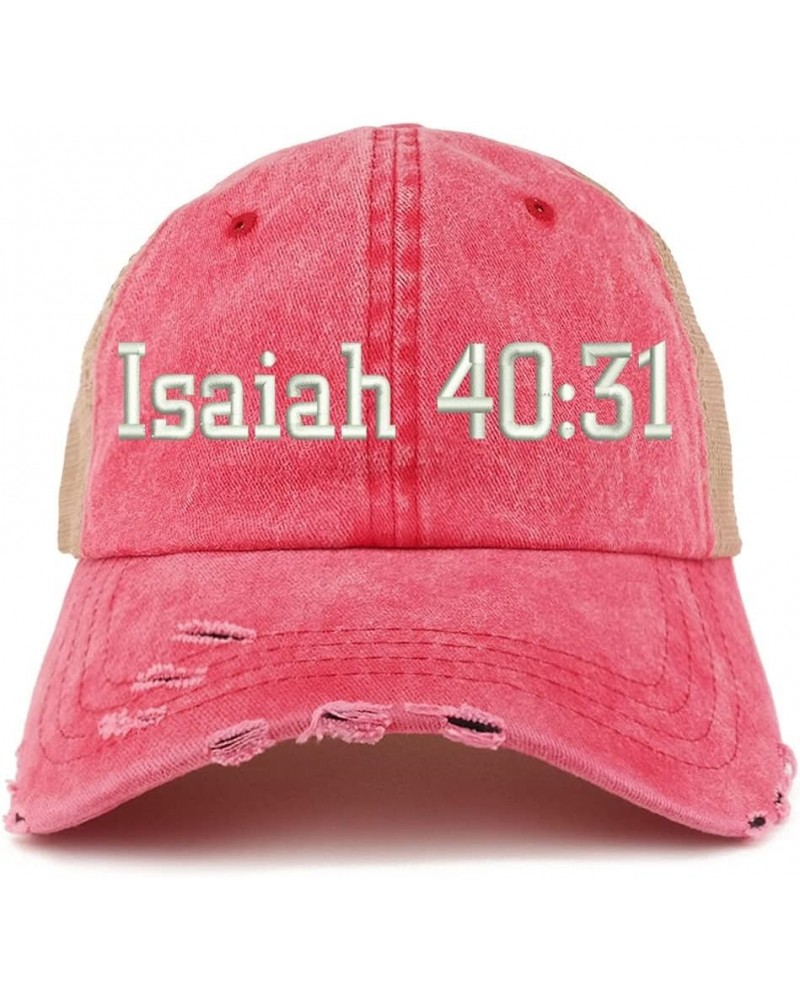 Isaiah 40:31 Frayed Bill Trucker Mesh Back Cap Red $14.74 Baseball Caps