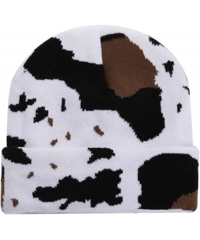 Unisex Cow Print Beanie with Fleece Lining Winter Warm Knitted Hat for Women Men Soft Cuffed Skull Cap (A) A $11.43 Skullies ...