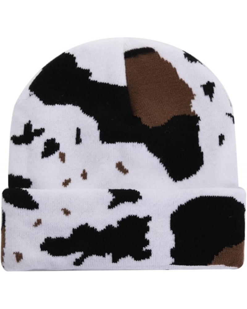 Unisex Cow Print Beanie with Fleece Lining Winter Warm Knitted Hat for Women Men Soft Cuffed Skull Cap (A) A $11.43 Skullies ...