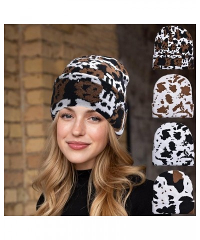 Unisex Cow Print Beanie with Fleece Lining Winter Warm Knitted Hat for Women Men Soft Cuffed Skull Cap (A) A $11.43 Skullies ...