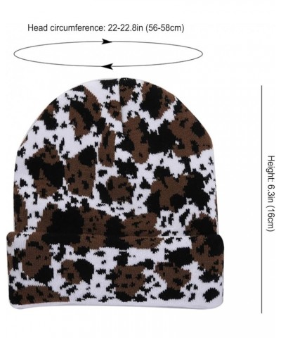 Unisex Cow Print Beanie with Fleece Lining Winter Warm Knitted Hat for Women Men Soft Cuffed Skull Cap (A) A $11.43 Skullies ...