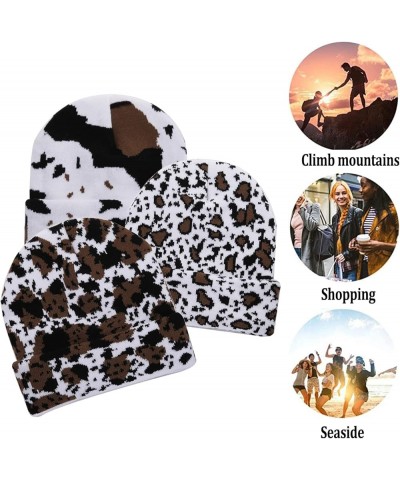 Unisex Cow Print Beanie with Fleece Lining Winter Warm Knitted Hat for Women Men Soft Cuffed Skull Cap (A) A $11.43 Skullies ...