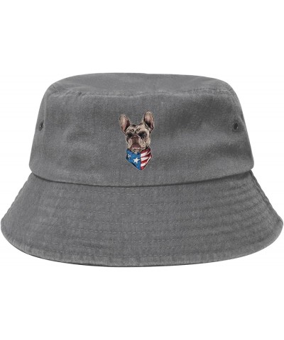 French Dog with American Flag Bucket Hat for Men Women Outdoor Washed Cotton Sun Hats Travel Beach Hat Gray $11.72 Bucket Hats