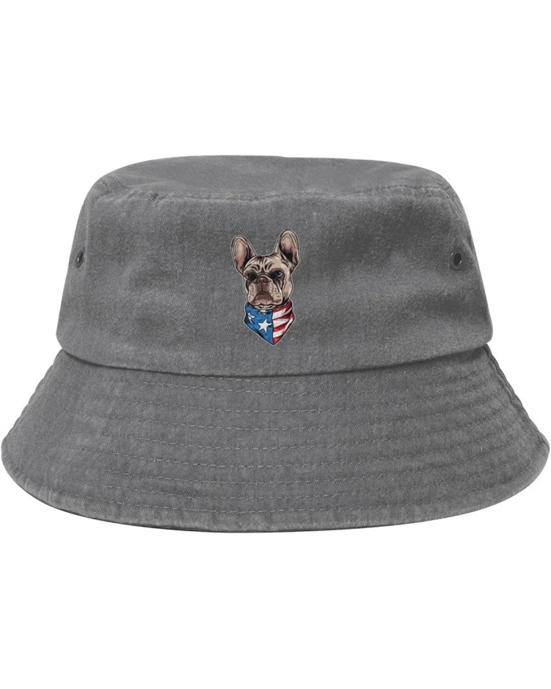 French Dog with American Flag Bucket Hat for Men Women Outdoor Washed Cotton Sun Hats Travel Beach Hat Gray $11.72 Bucket Hats