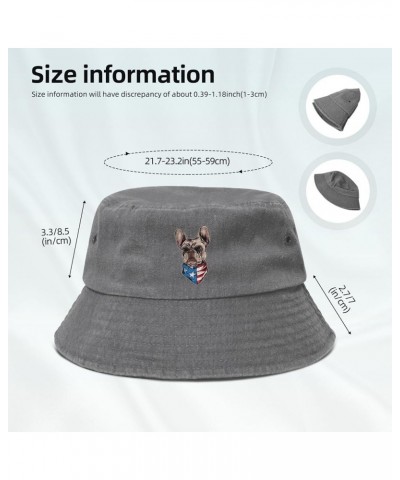 French Dog with American Flag Bucket Hat for Men Women Outdoor Washed Cotton Sun Hats Travel Beach Hat Gray $11.72 Bucket Hats