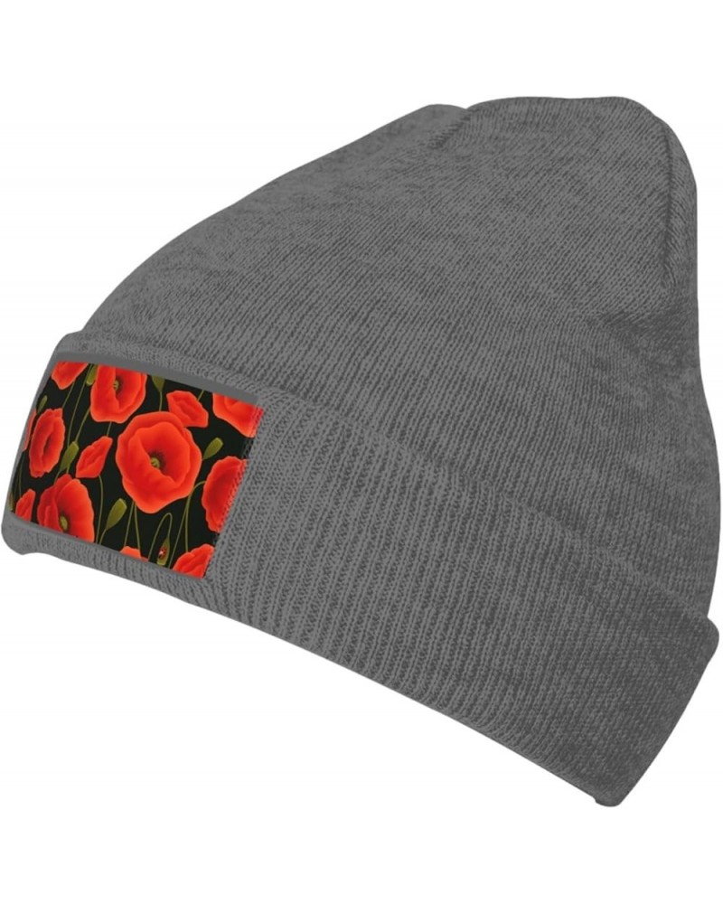 Poppy Flowers Print Knitted Hat Adult Beanie Hat,Elastic Brimless Cap, Doudou Hat Christmas,Birthdays Deep Heather $9.18 Skul...