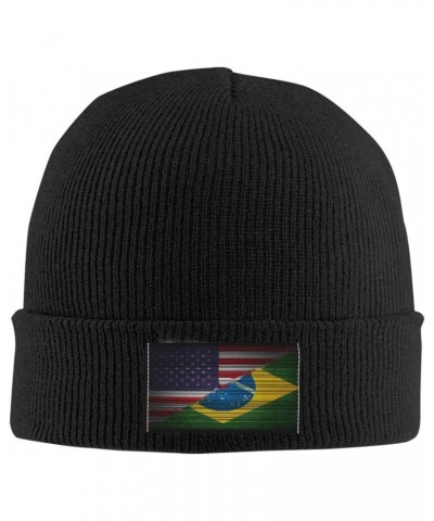 USA Brazil Flag Unisex Four Seasons Knitted Hat Winter Warm Hats Hats for Men Women One Size Black $10.79 Skullies & Beanies