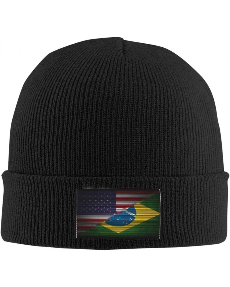 USA Brazil Flag Unisex Four Seasons Knitted Hat Winter Warm Hats Hats for Men Women One Size Black $10.79 Skullies & Beanies