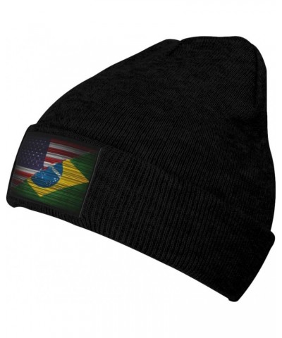 USA Brazil Flag Unisex Four Seasons Knitted Hat Winter Warm Hats Hats for Men Women One Size Black $10.79 Skullies & Beanies