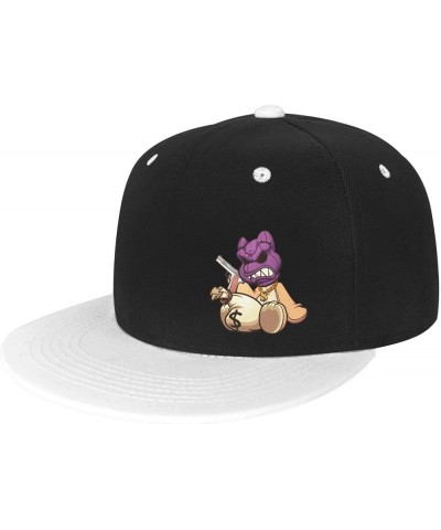 Ski Mask Teddy Bear Snapback Hat Flat Bill Hat Baseball Cap for Men Women Flat Brim Hats White $11.06 Baseball Caps