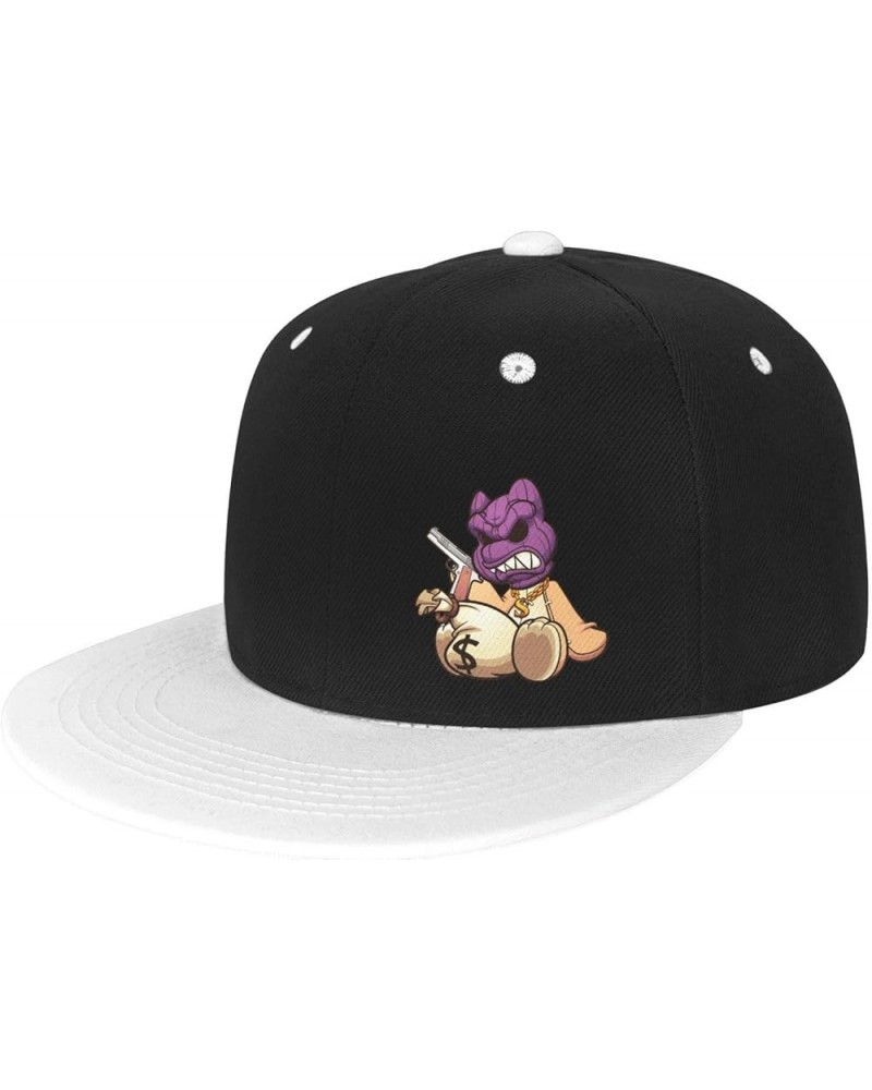 Ski Mask Teddy Bear Snapback Hat Flat Bill Hat Baseball Cap for Men Women Flat Brim Hats White $11.06 Baseball Caps