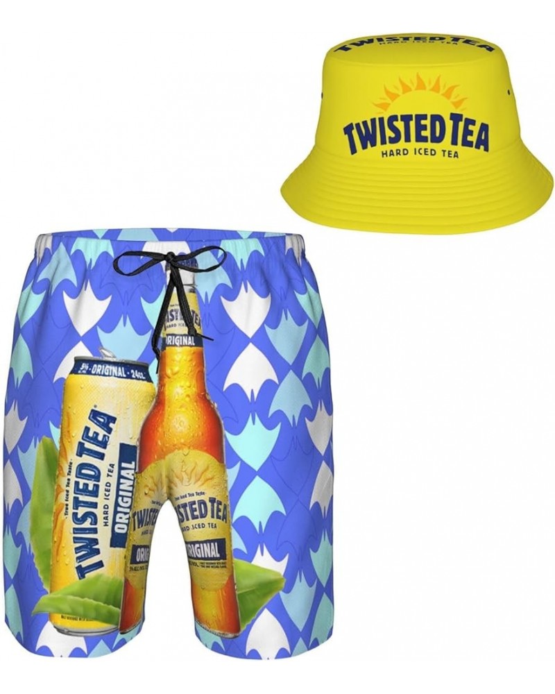 T-Wisted T-Ea Men's Beach Combo: Packable Bucket Hat&Quick Dry Shorts¨CTrendy Print Fisherman Cap & Drawstring Swim Trunks 27...