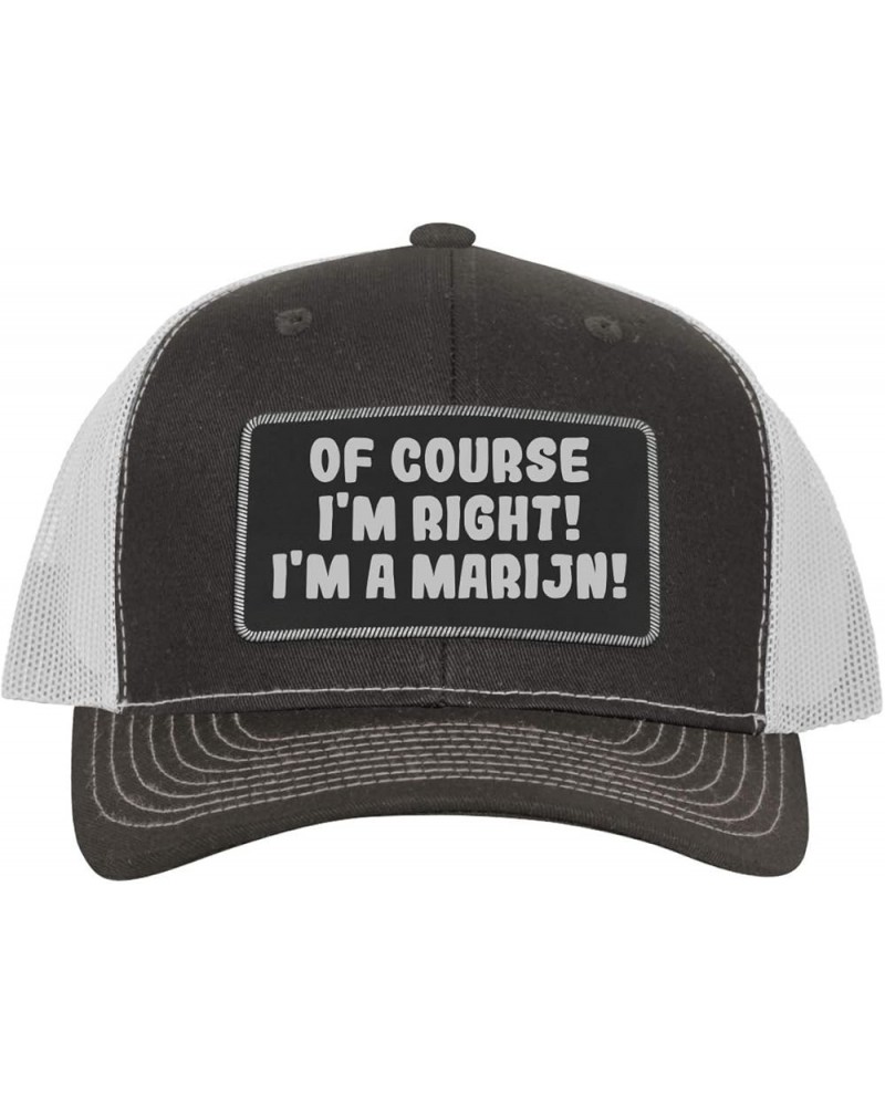 of Course I'm Right! I'm A Marijn! - Leather Black Patch Engraved Trucker Hat Grey/white $18.15 Baseball Caps