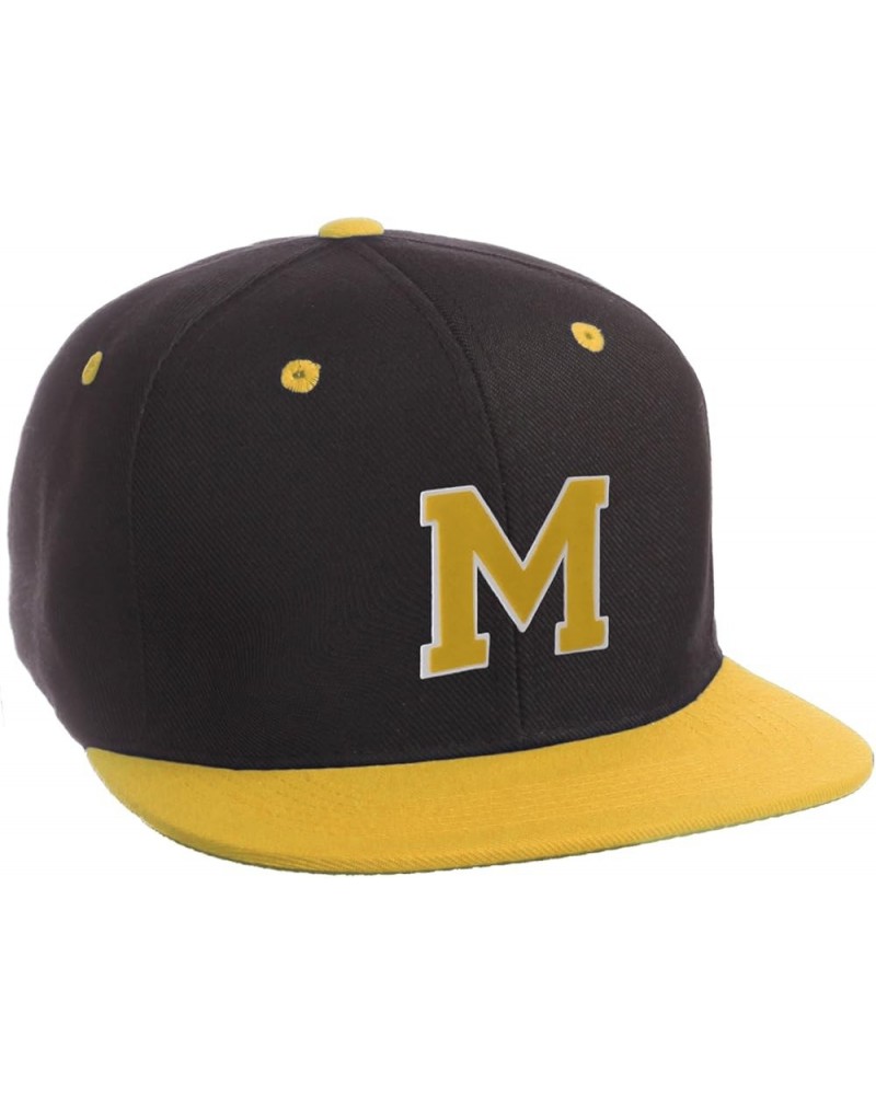 Classic Snapback Hat Custom A to Z Initial Letters, Black Gold Cap White Gold Initial M $12.49 Baseball Caps