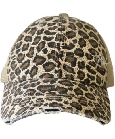 Criss Cross Ponytail Hat Washed Distressed Mesh Womens Baseball Cap Dad Hat Ponytail Hat for Women Dtm-leopard $9.71 Baseball...