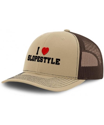 Custom Richardson Trucker Hat I (Love) Slopestyle Red Heart Sports Lovers Khaki Coffee Design Only $21.08 Baseball Caps