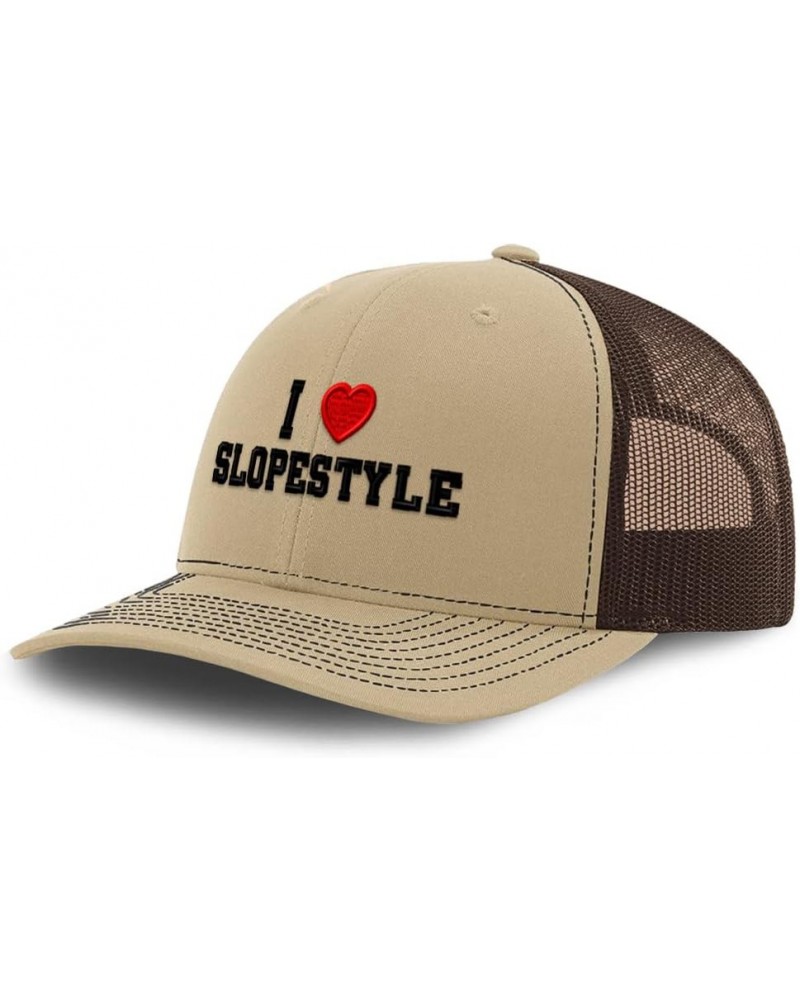 Custom Richardson Trucker Hat I (Love) Slopestyle Red Heart Sports Lovers Khaki Coffee Design Only $21.08 Baseball Caps