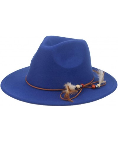 Women Hat Fedoras Hats for Women Solid Felt Hats for Men Casual Rope Feather Fedora Women Hat Chapeau Femme Blue $13.88 Fedoras