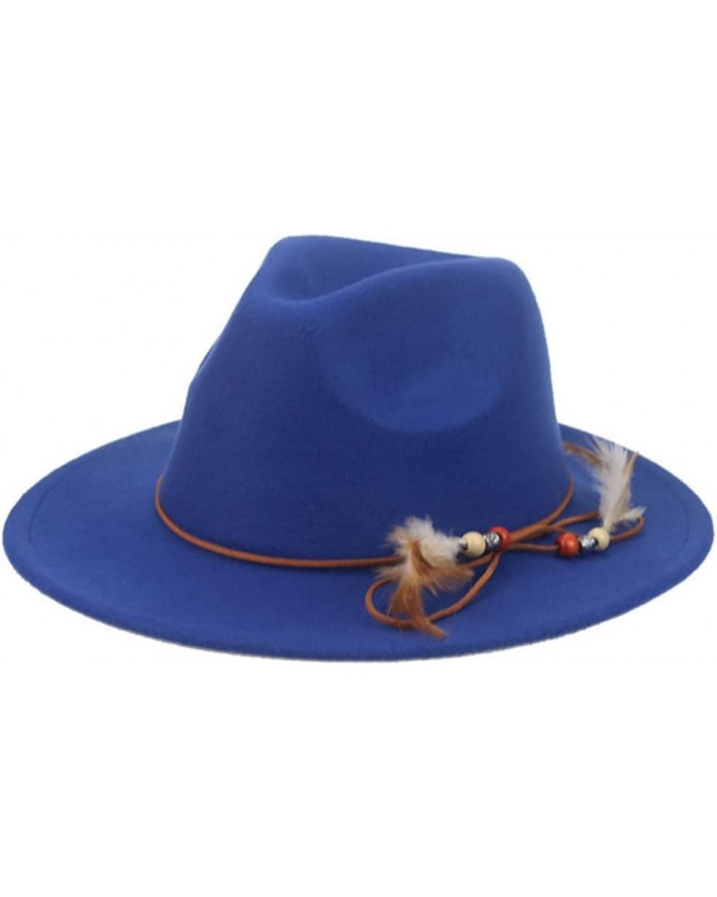 Women Hat Fedoras Hats for Women Solid Felt Hats for Men Casual Rope Feather Fedora Women Hat Chapeau Femme Blue $13.88 Fedoras