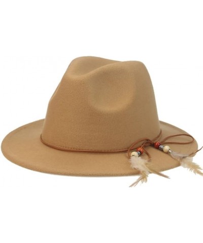 Women Hat Fedoras Hats for Women Solid Felt Hats for Men Casual Rope Feather Fedora Women Hat Chapeau Femme Blue $13.88 Fedoras