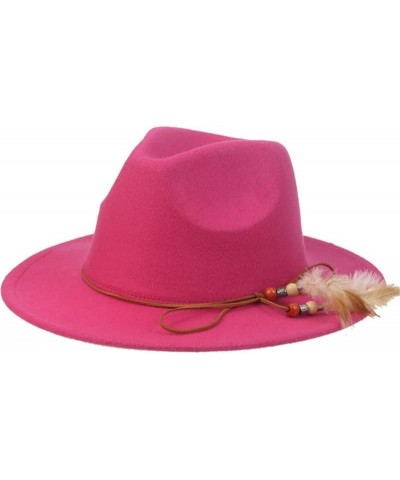 Women Hat Fedoras Hats for Women Solid Felt Hats for Men Casual Rope Feather Fedora Women Hat Chapeau Femme Blue $13.88 Fedoras