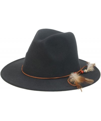 Women Hat Fedoras Hats for Women Solid Felt Hats for Men Casual Rope Feather Fedora Women Hat Chapeau Femme Blue $13.88 Fedoras