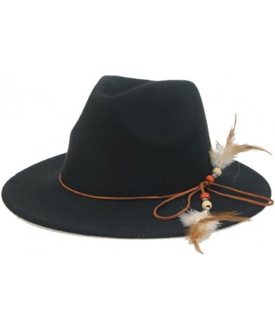 Women Hat Fedoras Hats for Women Solid Felt Hats for Men Casual Rope Feather Fedora Women Hat Chapeau Femme Blue $13.88 Fedoras