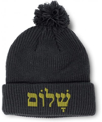 Custom Pom Pom Beanies for Women Shalom in Hebrew Gold Embroidery Skull Cap Winter Hats for Men 1 Size Black Design Only $13....