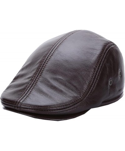 Winter Men Newsboy Flat Hats Genuine Leather Plain Colours Berets Hat Warm Driving Cabbie Cap Father Gifts Wine Red4 $18.04 N...