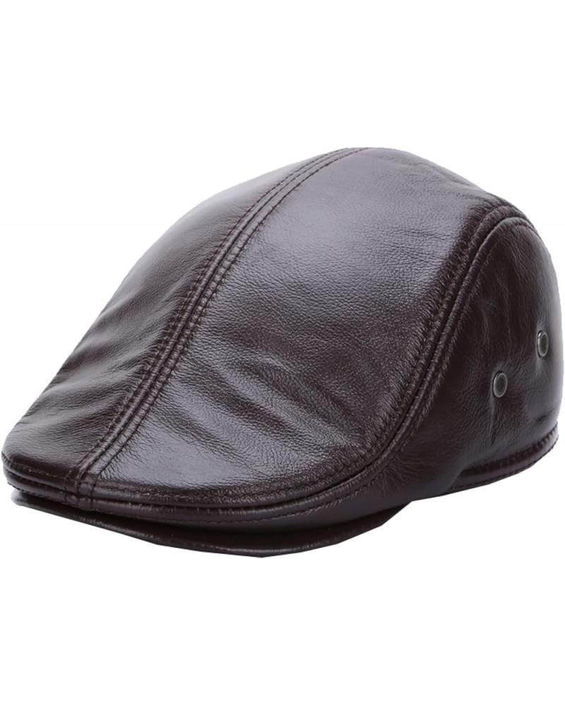 Winter Men Newsboy Flat Hats Genuine Leather Plain Colours Berets Hat Warm Driving Cabbie Cap Father Gifts Wine Red4 $18.04 N...