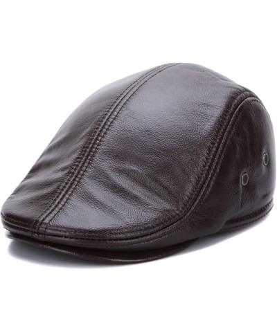 Winter Men Newsboy Flat Hats Genuine Leather Plain Colours Berets Hat Warm Driving Cabbie Cap Father Gifts Wine Red4 $18.04 N...