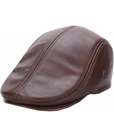 Winter Men Newsboy Flat Hats Genuine Leather Plain Colours Berets Hat Warm Driving Cabbie Cap Father Gifts Wine Red4 $18.04 N...