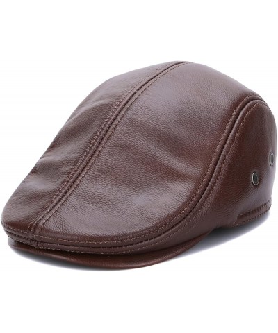 Winter Men Newsboy Flat Hats Genuine Leather Plain Colours Berets Hat Warm Driving Cabbie Cap Father Gifts Wine Red4 $18.04 N...