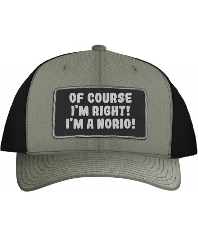 of Course I'm Right! I'm A Norio! - Leather Black Patch Engraved Trucker Hat Heather/black $18.80 Baseball Caps