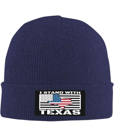 I Stand with Texas Knit Hat USA State of Texas Flag Knit Hat for Men Women Warm Winter Hats Funny Beanie Fashion Cap Navy Blu...