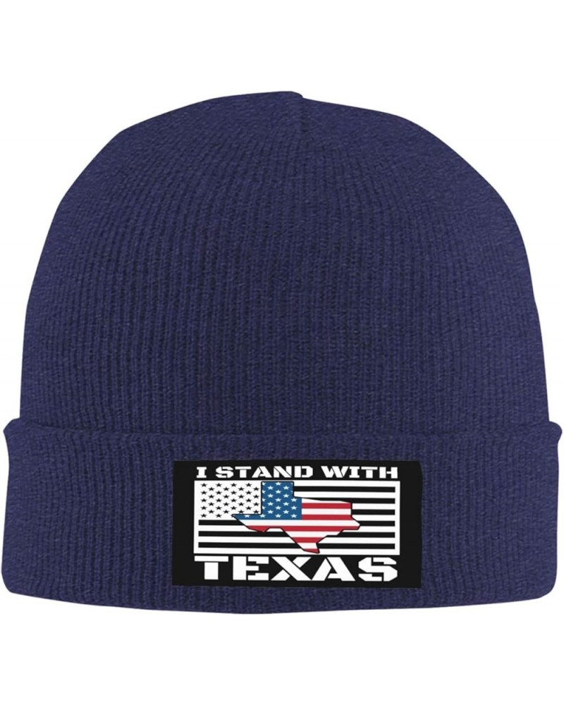 I Stand with Texas Knit Hat USA State of Texas Flag Knit Hat for Men Women Warm Winter Hats Funny Beanie Fashion Cap Navy Blu...