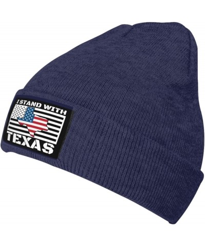 I Stand with Texas Knit Hat USA State of Texas Flag Knit Hat for Men Women Warm Winter Hats Funny Beanie Fashion Cap Navy Blu...