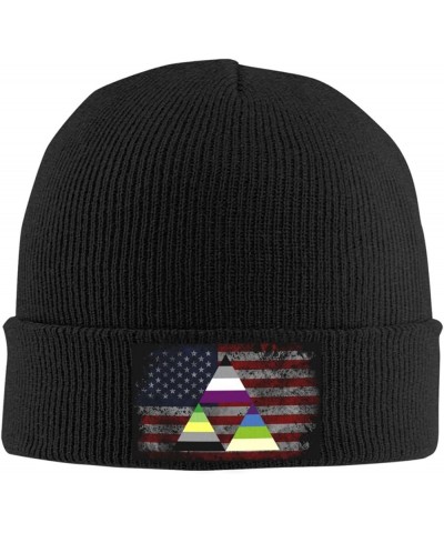 Asexual Aromantic Aplatonic Triangle Pride Flag Cozy Knitted Hat for Winter - Warm Comfort Black Black $13.54 Skullies & Beanies