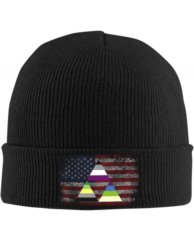 Asexual Aromantic Aplatonic Triangle Pride Flag Cozy Knitted Hat for Winter - Warm Comfort Black Black $13.54 Skullies & Beanies